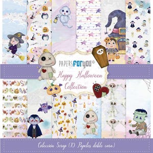 Paquete de papel para álbum de recortes Happy Halloween de 12 x 12 / 10 hojas de doble cara / Diseños espeluznantes y divertidos / Papers For You
