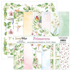 Primavera, ScrapBoys, set dubbelzijdige plakboeken 12 x 12, 12 vellen, karton