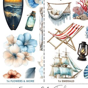 Emerald Tales Extras att klippa ut | 6x12 scrapbook-ephemera | 18 dubbelsidiga ark | Nautiska och blommiga stansar | Craft O'Clock