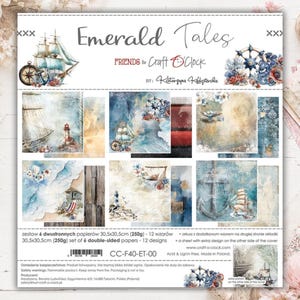 Emerald Tales 12x12 Scrapbook Paper Pack | 6 Double-Sided Sheets | Bonus Cover Design | Nautical Ocean Theme | Craft O'Clock