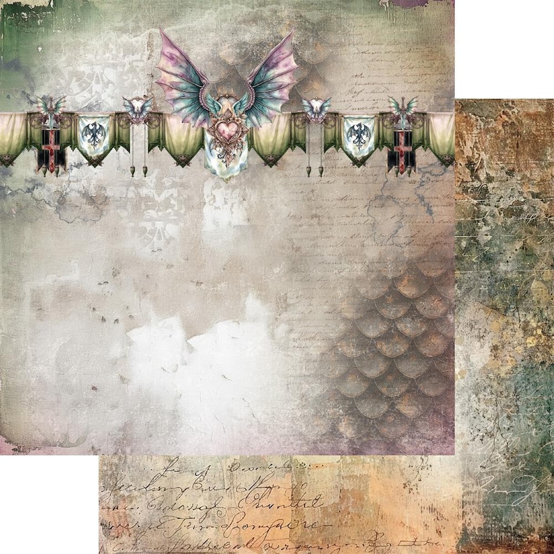 scrapbook paper | scrapbooking paper — 12×12 collection (6 double sided sheets, 12 designs, bonus 12×6, 250gsm) | the legends of the dragons | alchemy of art