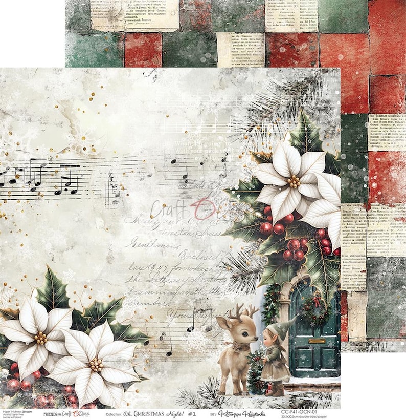 scrapbooking paper pad 12×12 “oh, christmas night” | craft o’clock | 6 double sided sheets + bonus, 250 gsm | scrapbooking & cardmaking