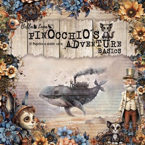 30x30 cm, 12 doppelseitige Bögen, Bellaluna Crafts, Collection Pinocchio’s Adventure - Basics, Scrapbooking Paper Pad, Kartenherstellung, Journals