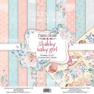 12 x 12, 10 sheets, Shabby baby girl redesign, Fabrica Decoru, Scrapbooking Double Sided Paper set 12 x 12, Card Stock