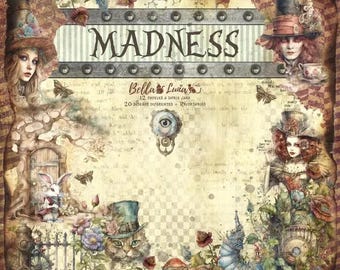 8 x 8, 12 sheets, Collection Madness, Bellaluna Crafts, Sheets for Cutting, Scrapbooking Paper set, Card Stock