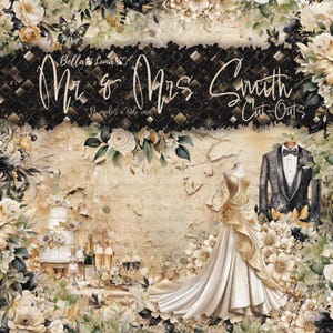 Mr and Mrs Smith Cut Outs Scrapbookpapier 20x20 | 12 doppelseitige Bögen | pingelige Hochzeit Hochzeit | BellaLuna Kunsthandwerk