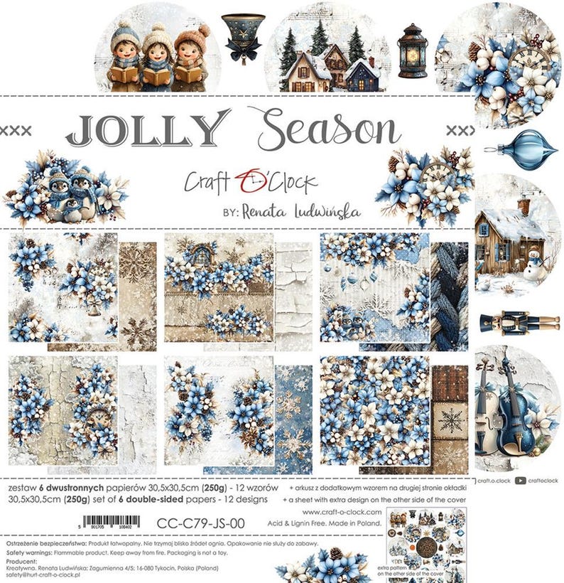 scrapbooking paper pad 12×12 “jolly season” | craft o’clock | 6 double sided sheets + bonus, 250 gsm | scrapbooking & cardmaking