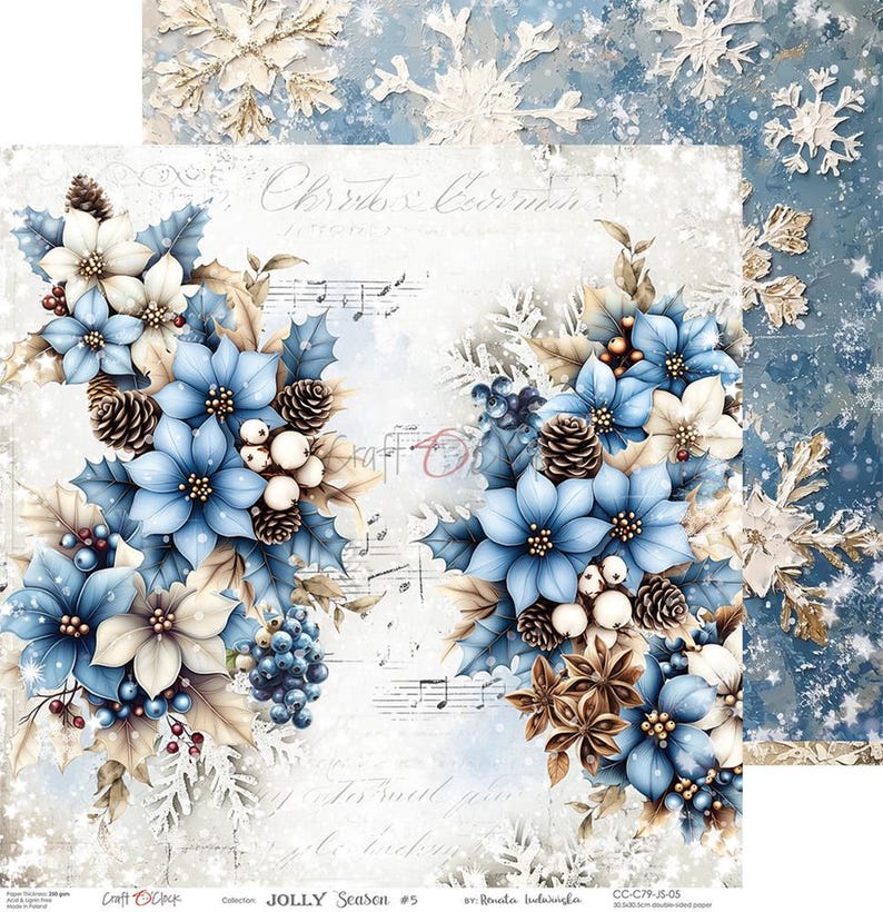 scrapbooking paper pad 12×12 “jolly season” | craft o’clock | 6 double sided sheets + bonus, 250 gsm | scrapbooking & cardmaking