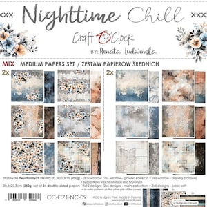 8x8, 24 sheets, Craft O'Clock, Collection Nighttime Chill, Scrapbooking Paper set 8x8, Mixed Media, Journals, Cardmaking, Card Stock