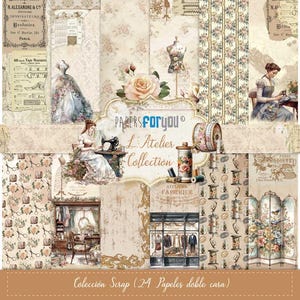 Pacote de papel para scrapbook 12x12 | 12 folhas frente e verso | Coleção L'Atelier | Papéis para você | Papel para artesanato vintage