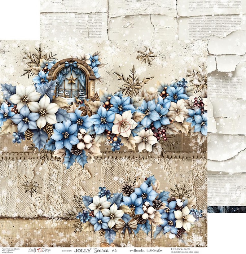 scrapbooking paper pad 12×12 “jolly season” | craft o’clock | 6 double sided sheets + bonus, 250 gsm | scrapbooking & cardmaking