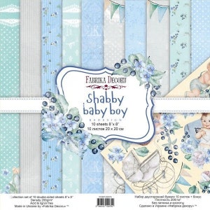 8 x 8, 10 folhas, Shabby baby boy redesign, Fabrica Decoru, conjunto de papel dupla face para scrapbooking, papel cartão
