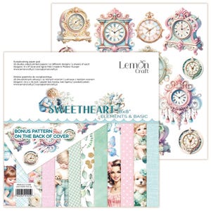 8 x 8, 18 feuilles, Sweetheart Elements, LemonCraft, ensemble de papier de scrapbooking, embellissement, papier cartonné