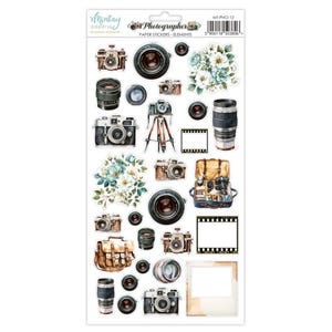 6x12 Paper Stickers | Photographer - Elements | Mintay Papers | Vintage Camera Scrapbook Stickers | Photography Craft Supplies