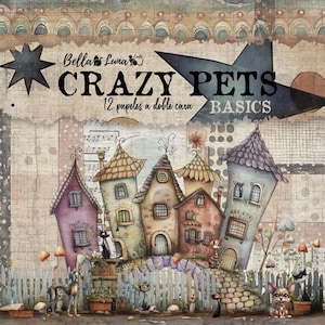 30x30 cm, 12 doppelseitige Bögen, Bellaluna Crafts, Kollektion Crazy Pets – Basics, Scrapbooking Papier, Kartenherstellung, Journals, Thema Haustiere