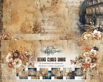 Scrapbook Paper Pack | Behind Closed Doors | 12x12 inch (30.5x30.5 cm) | 6 double-sided sheets | Art of Alchemy