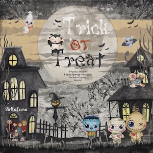 12 x 12, 15 sheets, Collection Trick or Treat, Bellaluna Crafts, Sheets for Cutting, Scrapbooking Paper set, Card Stock