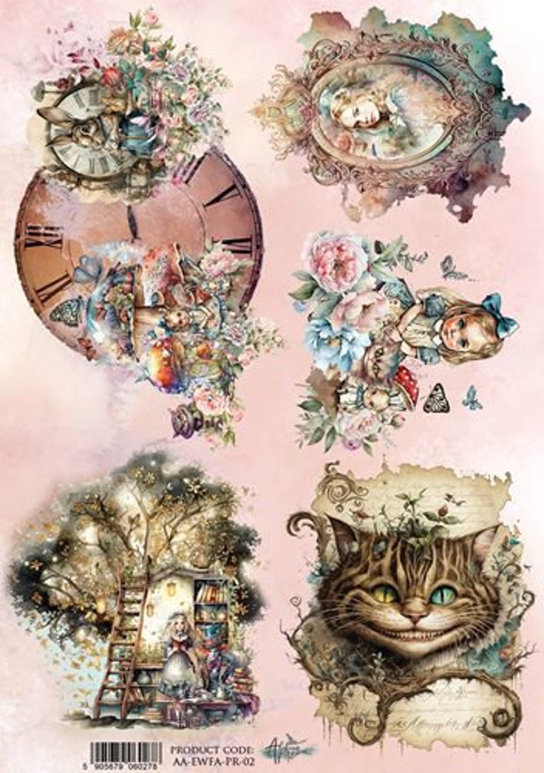A4, Rice Paper, Art Alchemy, Collection Enchanted World - Following Alice, Decoupage Rice Paper, Journals, Cardmaking, AA-EWFA-PR-02