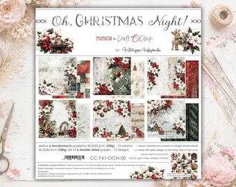 Scrapbookpapier 12×12 "Oh, Christmas Night" | Craft O'Clock | 6 dubbelzijdige vellen + extra, 250 g/m² | Scrapbooken en kaarten maken