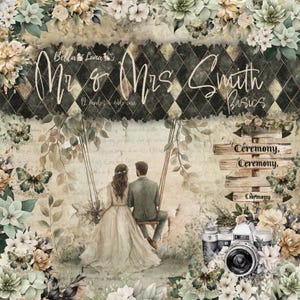 Mr and Mrs Smith Basics Scrapbooking Paper Pack 8x8 | 12 Neutral Single-Sided Sheets | Wedding & Journal Craft Paper | BellaLuna Crafts