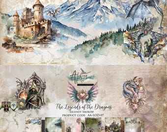 Scrapbooking paper - 12×12 Collection (6 Double-Sided Sheets, 12 Designs, Bonus 12×6, 250gsm) | The Legends of the Dragons | Alchemy of Art