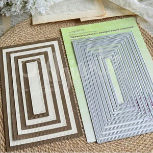 Metalen snijmal "gestikte rechthoeken" voor scrapbooking en kaarten maken | 8 stuks | 95 x 18 mm tot 185 x 110 mm | AgiArt