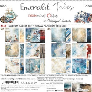 Emerald Tales Medium Papers Set | 8x8 Scrapbook Paper Pack | 24 Double-Sided Sheets | Nautical & Coastal Designs | Craft O&#39;Clock