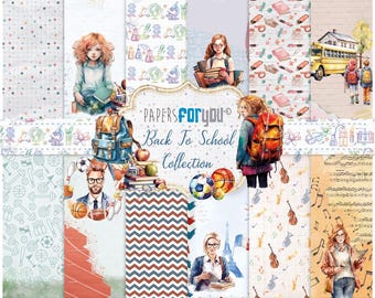 8x8 Scrapbook Paper Pack | 24 Double-Sided Sheets | Back to School Collection | Papers For You | School Craft Paper
