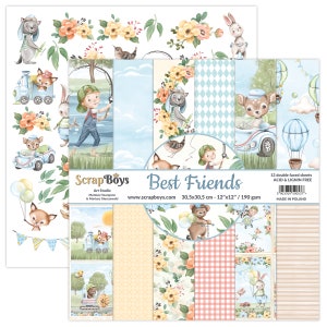 Best Friends, ScrapBoys, Scrapbooking Double Sided Paper set 12 x 12, 12 sheets, Card Stock