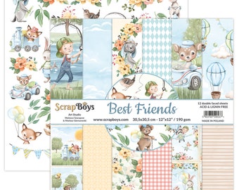 Best Friends, ScrapBoys, Scrapbooking Double Sided Paper set 12 x 12, 12 sheets, Card Stock
