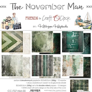12 x 12 6 feuilles, L'homme de novembre, heures manuelles, feuilles à découper, lot de papiers de scrapbooking 12 x 12, papier cartonné