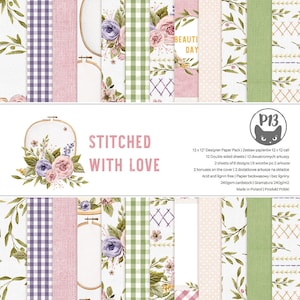 Collection Stitched with love, P13, Paper pad, Scrapbooking Paper set 12 x 12, 12 sheets, Card Stock