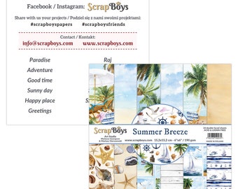 Summer Breeze, ScrapBoys, Scrapbooking Doppelseitiges Papier Set 6 x 6, 24 Blatt, Karton