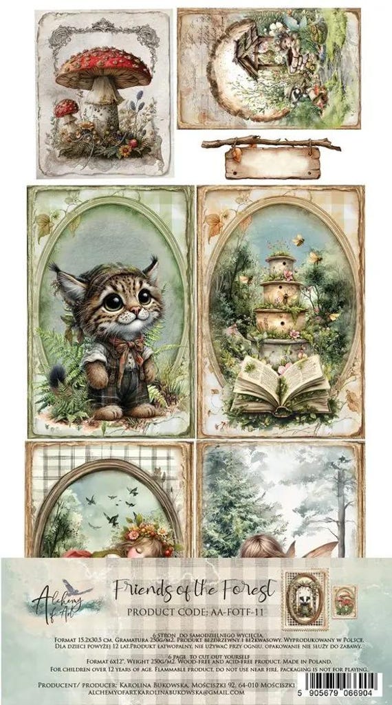 Scrapbooking Cards Set 30.5×15 cm | Friends of the Forest | Alchemy of Art | 250 gsm | 6 Sheets | Cutouts for Albums & Cards