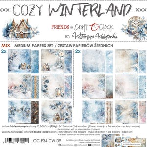 8 x 8, 24 feuilles, créations manuelles, collection Cosy Winterland, jeu de papiers de scrapbooking 8 x 8, techniques mixtes, carnets, fabrication de cartes, papier cartonné