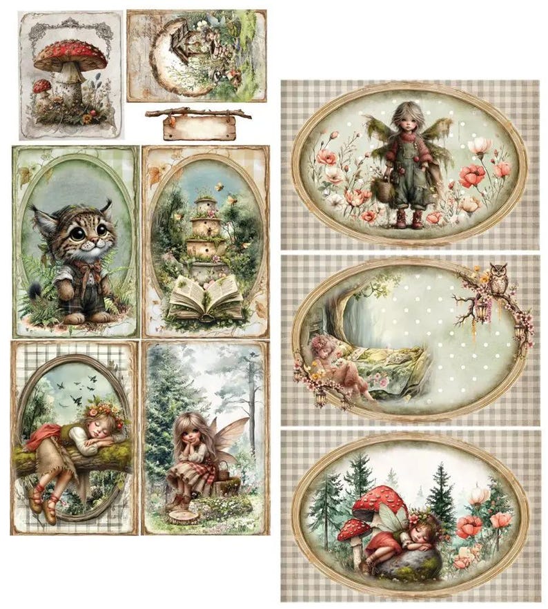 scrapbooking cards set 30.5×15 cm | friends of the forest | alchemy of art | 250 gsm | 6 sheets | cutouts for albums & cards