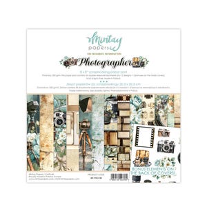 8x8 Scrapbook Papier | 24 doppelseitige Bögen | Fotografen-Kollektion | Mintay Papiere | Vintage Kamera Kraftpapier