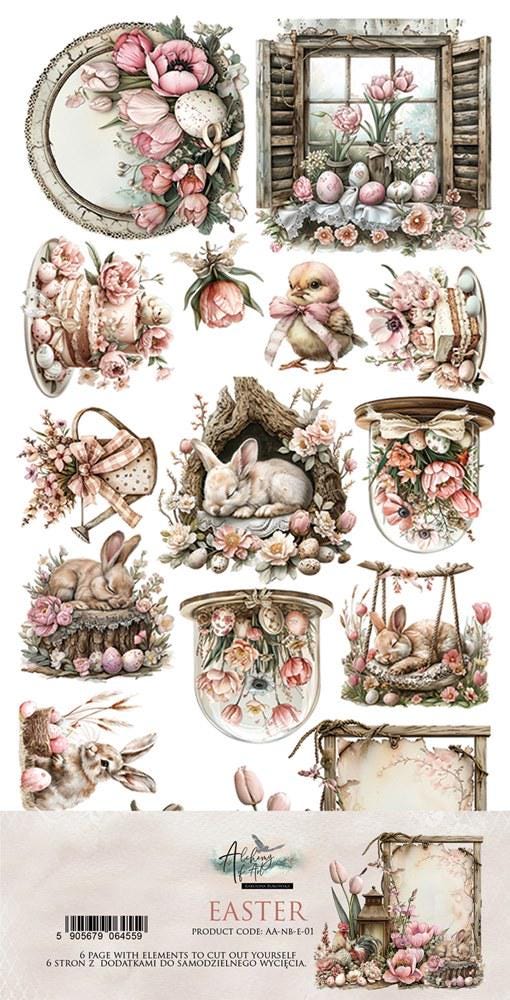 6x12, 6 Sheets, Art Alchemy, Natural Beauty–Easter, Scrapbooking Paper, Mirror Print, Extras to Cut Set, Fussy Cutting, Cardmaking, Journals