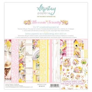 12 x 12 plakboekpakket | 12 dubbelzijdige vellen | Blossom Serenity-collectie | Muntpapier | Bloemen vintage ambachtelijk papier