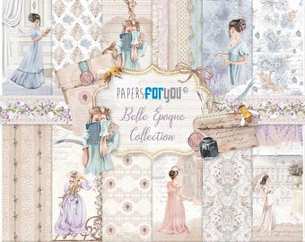 8x8 Scrapbook Paper Pack | 24 Double-Sided Sheets | Belle Epoque Collection | Papers For You | Vintage Elegant Craft Paper