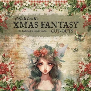 8 x 8, 12 feuilles, collection Xmas Fantasy à découper, travaux manuels Bellaluna, feuilles à découper, ensemble de papiers de scrapbooking, papier cartonné