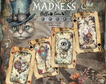 12 x 12, 12 sheets, Collection Madness Poker Cards, Bellaluna Crafts, Sheets for Cutting, Scrapbooking Paper set, Card Stock