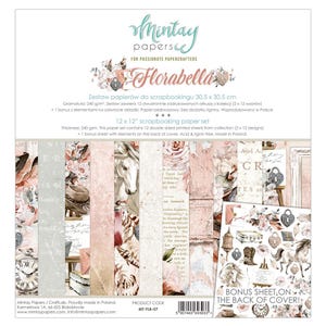 12 x 12, 12 sheets, Collection Florabella, Mintay Paper, Sheets for Cutting, Scrapbooking Paper set, Card Stock