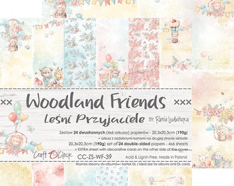 Collection WOODLAND FRIENDS, Craft O'Clock, Sheets for Cutting, Scrapbooking Paper set 8x8 18 sheets, Card Stock
