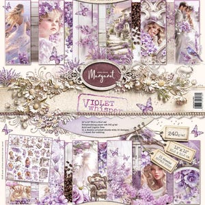 12 x 12, 11 doppelseitige Bögen, Design Margaret, Kollektion Violet Whisper, Spiegeldruck, Scrapbooking-Papier, Fussy Schneiden, Kartenherstellung