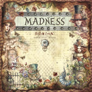 12 x 12, 12 fogli, Collezione Madness, Bellaluna Crafts, Fogli da tagliare, Set di carta per scrapbooking, Cartoncino