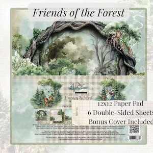 Bloc de papel para scrapbooking de 30 x 30 cm – Amigos del Bosque / 6 hojas de doble cara + portada extra / Cartulina de 250 g/m² / Alchemy of Art imagen 1