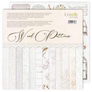 Holzmuster Scrapbooking Paper Pack | 12 doppelseitige Bögen 30x30 | Weiß Rustikal Holz, Spitze, Blumenmuster, Shabby Chic | LemonCraft Kollektion