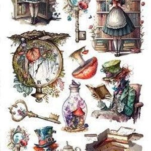 6x12, 12 sheets, Extras set for Cutting, Enchanted World - Following Alice, Art Alchemy, Scrapbooking Paper set, Card Stock