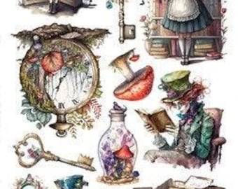 6x12, 12 sheets, Extras set for Cutting, Enchanted World - Following Alice, Art Alchemy, Scrapbooking Paper set, Card Stock